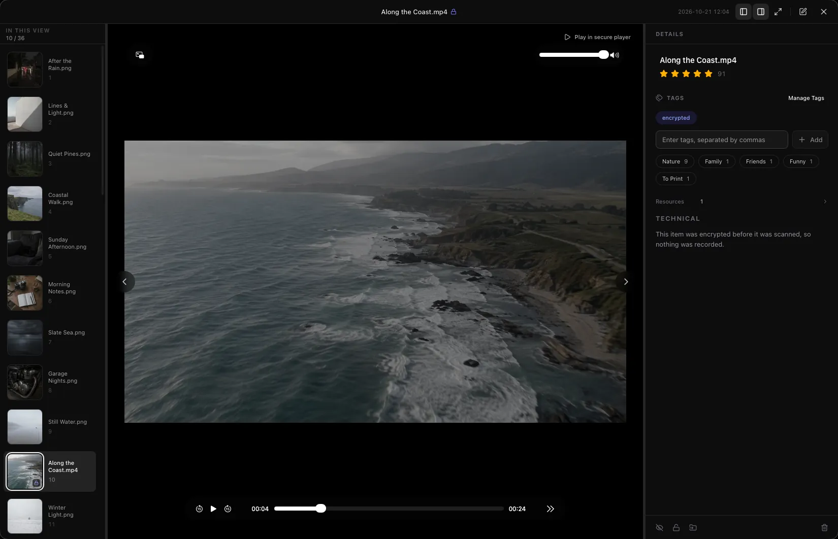 Encrypted video plays in place — no decrypted copy