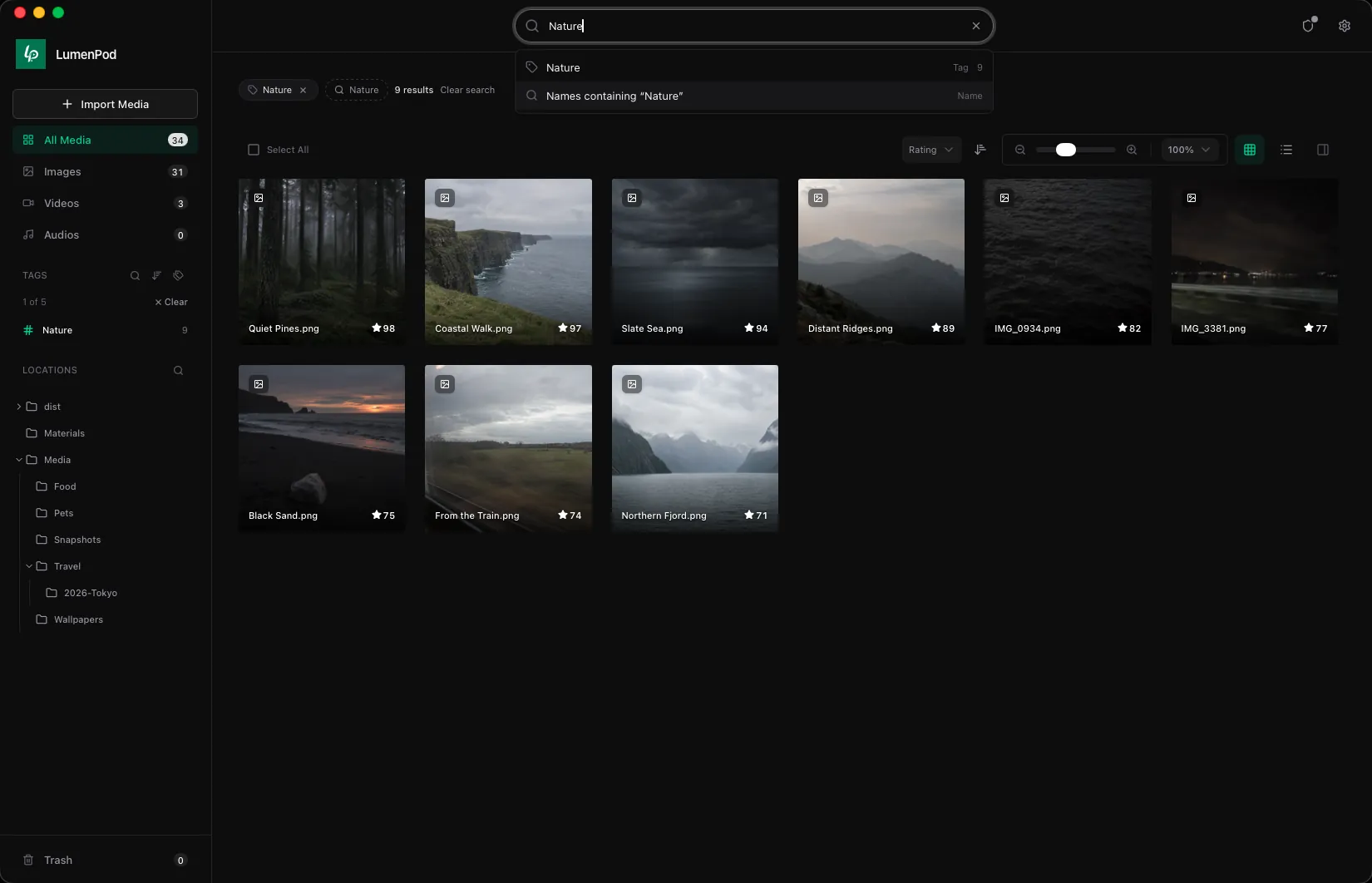 Search by tag or by name, across every folder