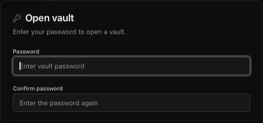 LumenPod's Open vault dialog asks for a vault password